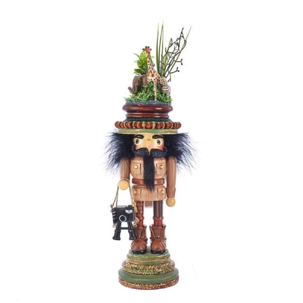 Kurt S. Adler front view of nutcracker showing safari outfit and camera benefit: eye-catching holiday centerpiece