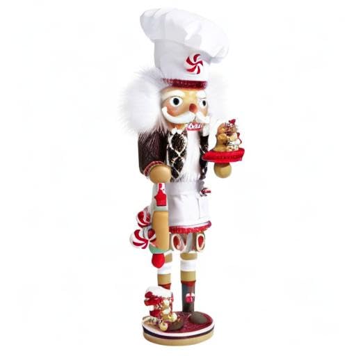 Kurt S. Adler nutcracker in kitchen vignette adding holiday baking-themed décor appeal