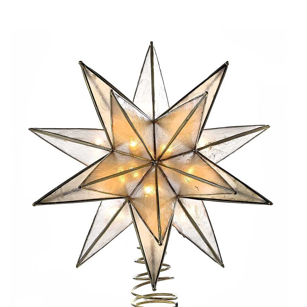 Kurt S. Adler front view of gold sputnik capiz treetop showing full shape and glow