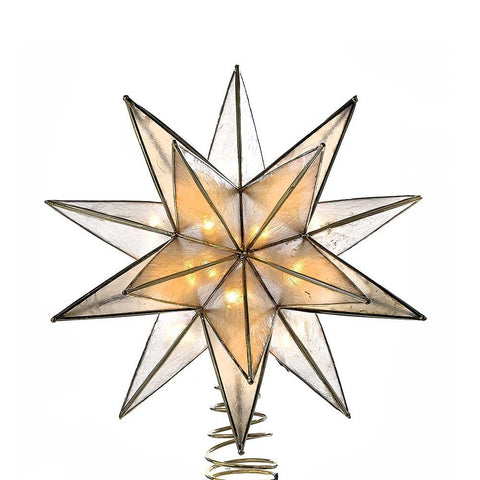 Kurt S. Adler front view of gold sputnik capiz treetop showing full shape and glow