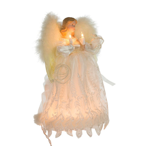 Kurt S. Adler angel front view showing ivory gown and warm glow benefit