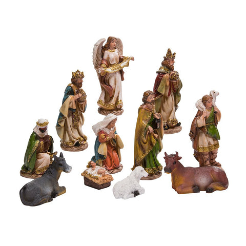 Kurt S. Adler front view of full 11-piece nativity set showing colorful display benefit