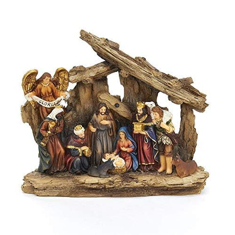 Kurt S. Adler nativity set styled on mantel with greenery showing scale and seasonal placement benefit: easy decorating