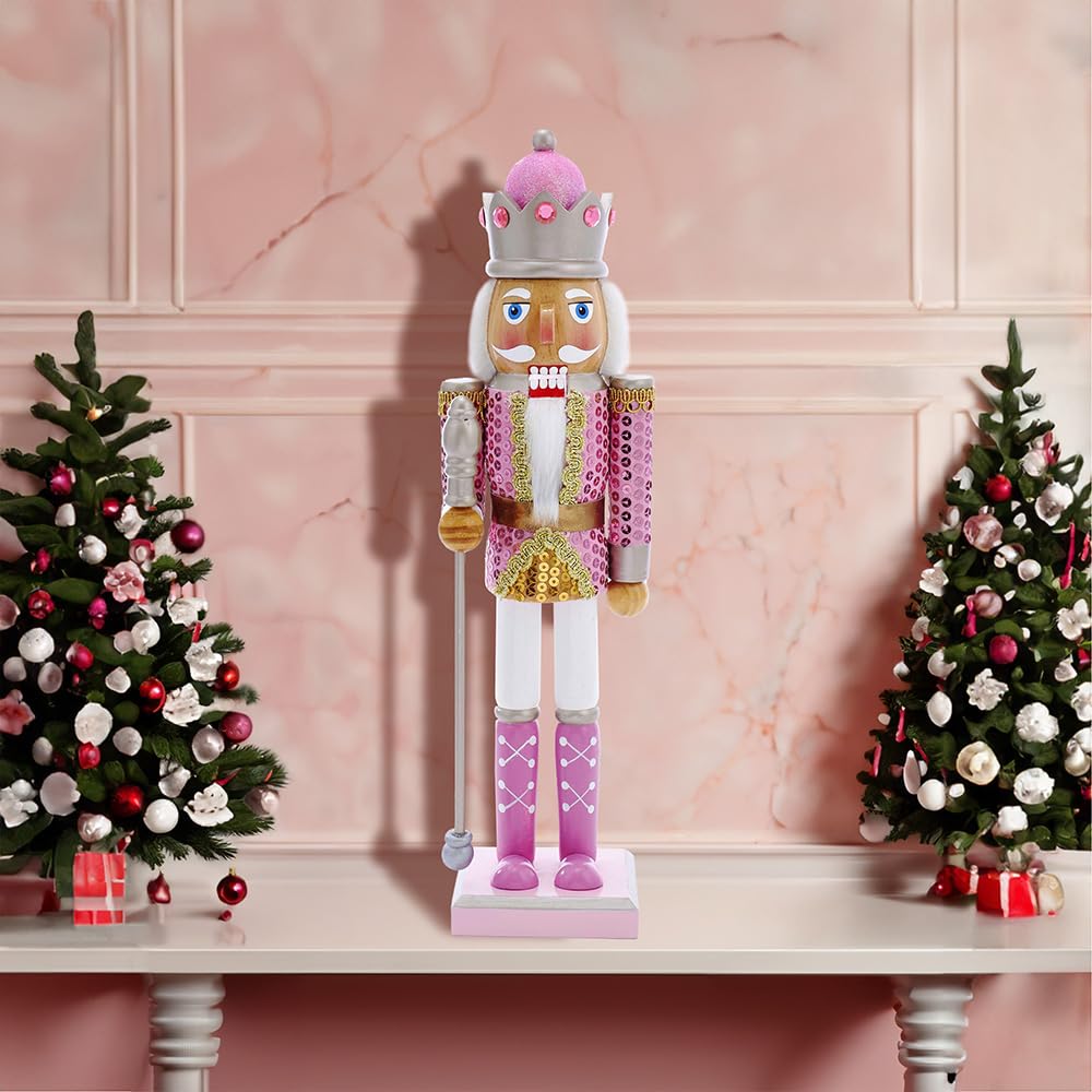 Kurt S. Adler nutcracker close-up of gem crown and silver staff highlighting decorative detail