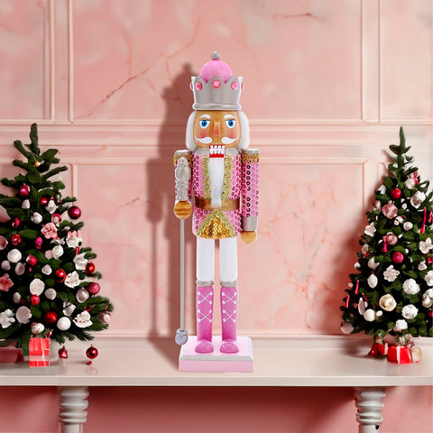 Kurt S. Adler nutcracker close-up of gem crown and silver staff highlighting decorative detail