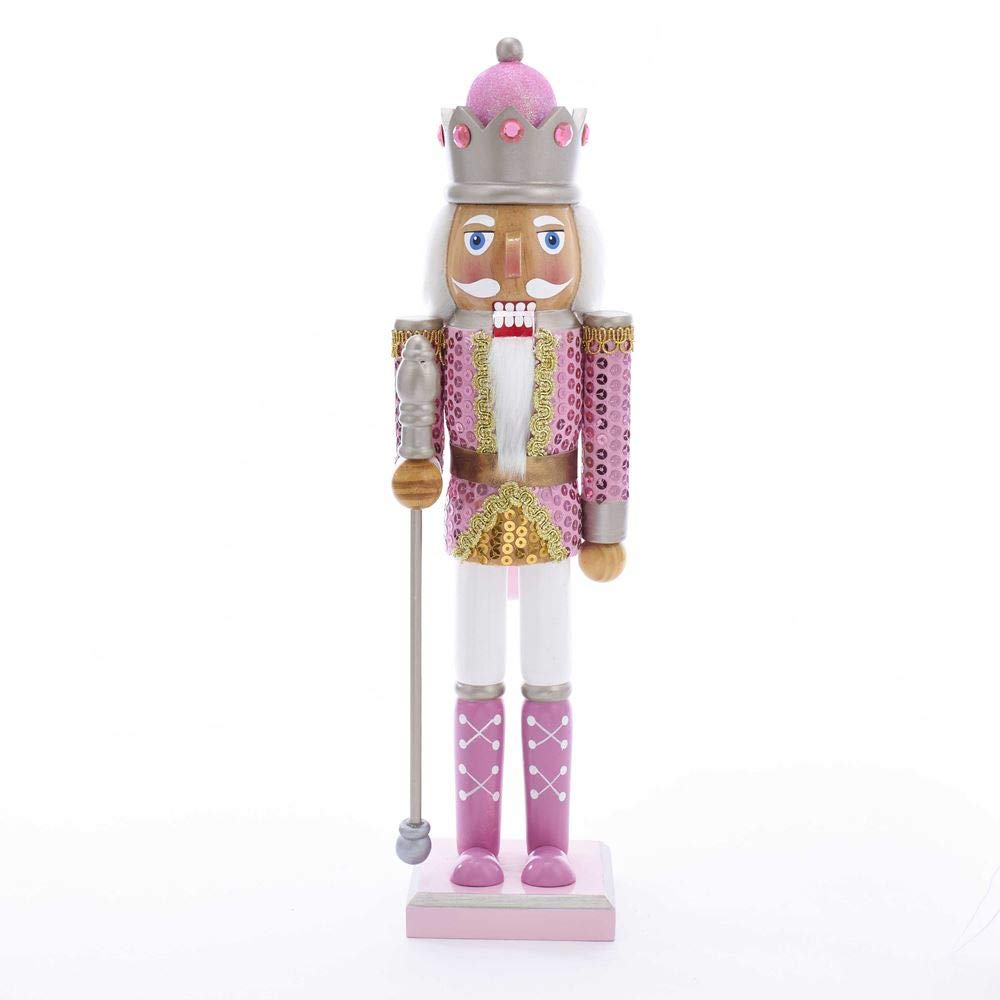 Kurt S. Adler pink nutcracker front view showing full outfit and shimmer for festive display