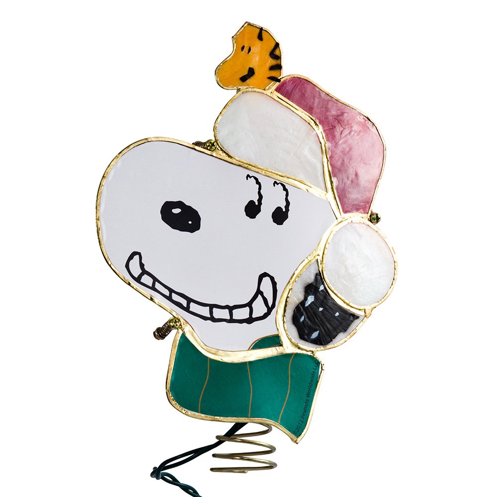 Kurt S. Adler Snoopy treetop front view showing festive pose and lights