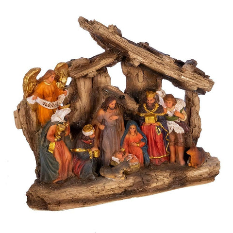 Kurt S. Adler front view of stable and all figures showing complete nativity scene benefit: compact display