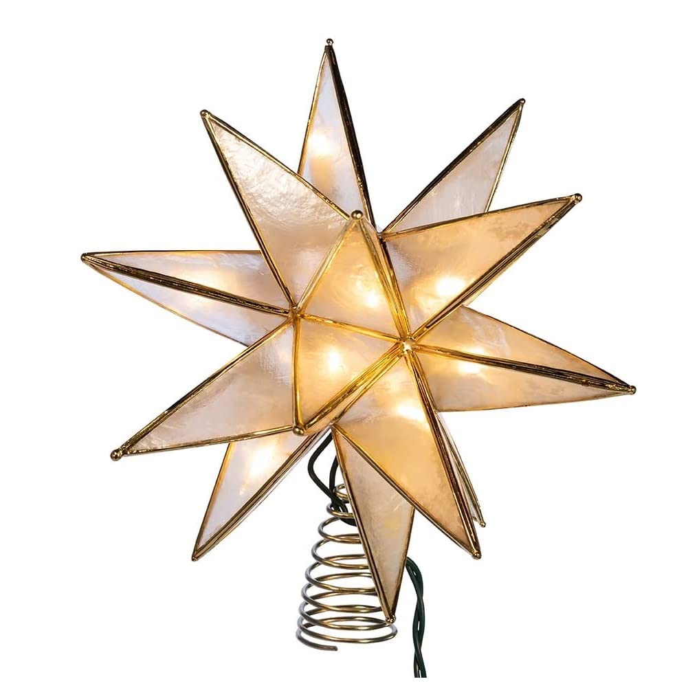 Kurt S. Adler treetop installed on decorated tree providing warm ambient light