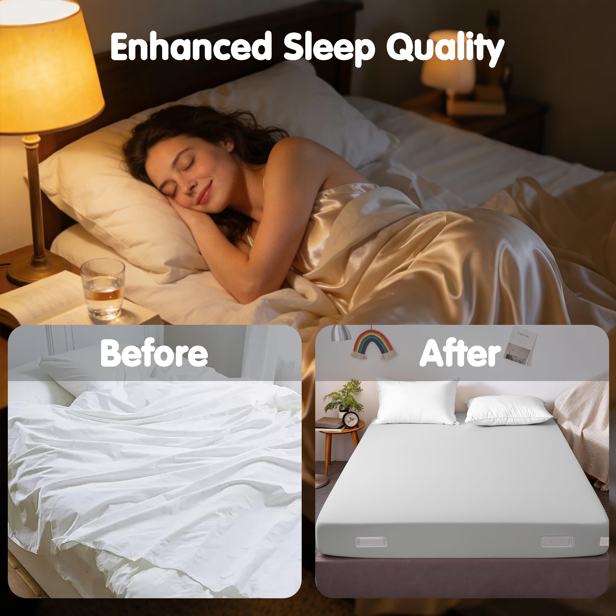 KVANACE straps in use on adjustable mattress reducing sheet movement
