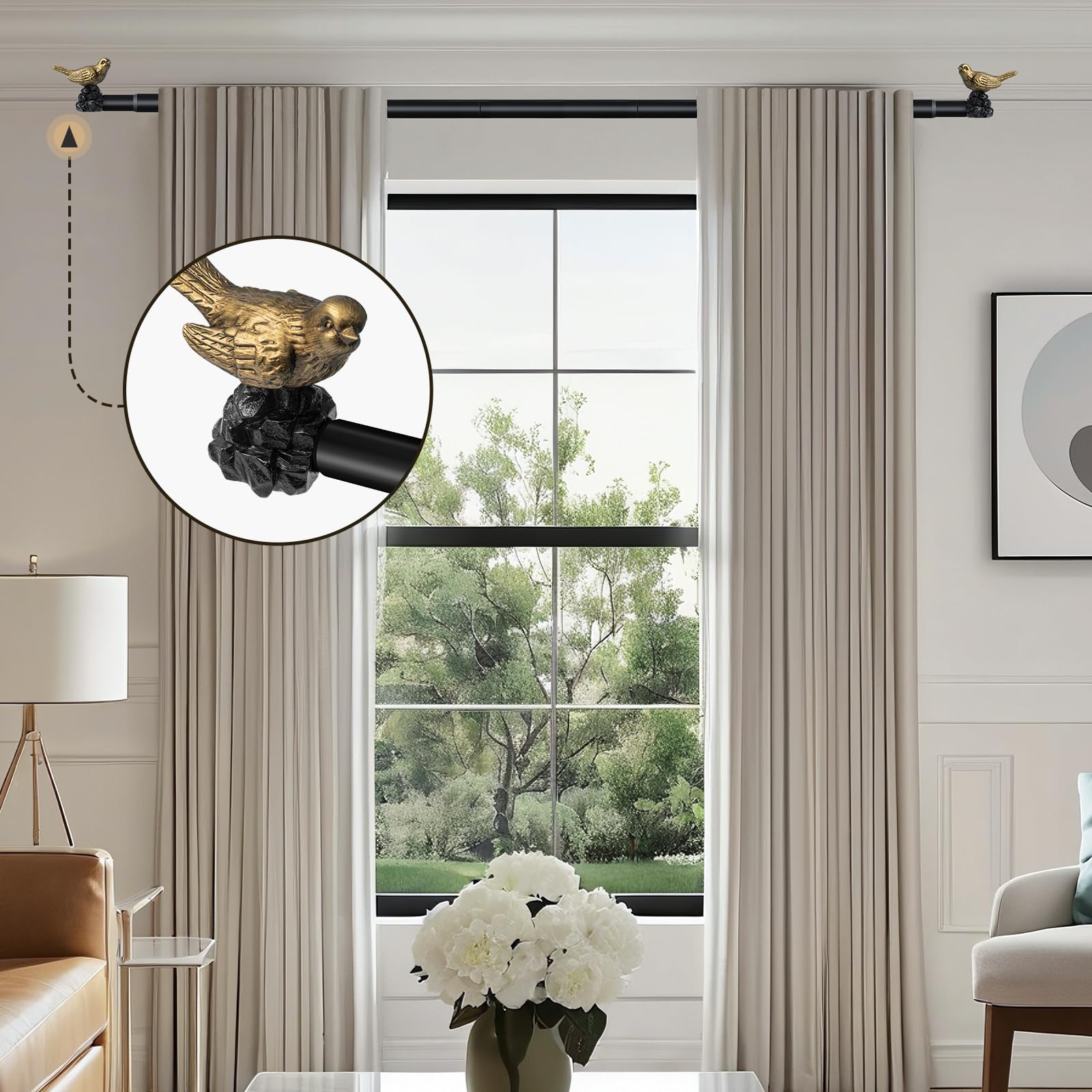 KVEEO rod supporting heavy curtains proving strong, no-sag performance