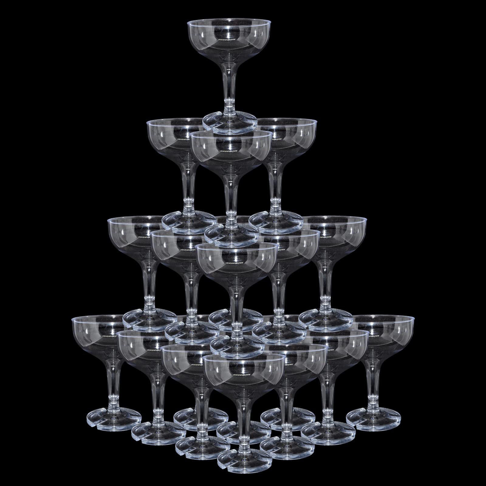 KYAPCK clear champagne coupes front pack highlighting elegant look and convenience