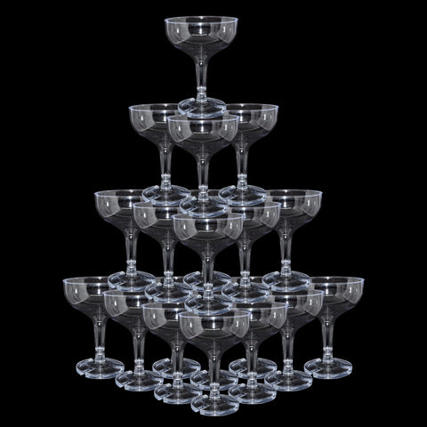 KYAPCK clear champagne coupes front pack highlighting elegant look and convenience