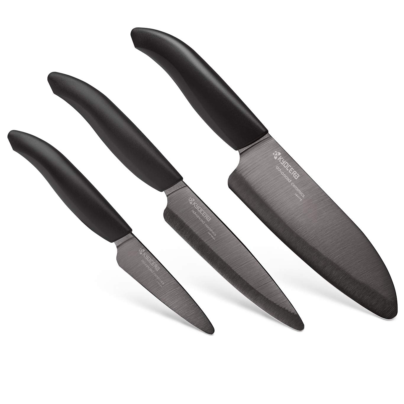 KYOCERA three-piece set front view showing all blades and handles, highlighting versatility