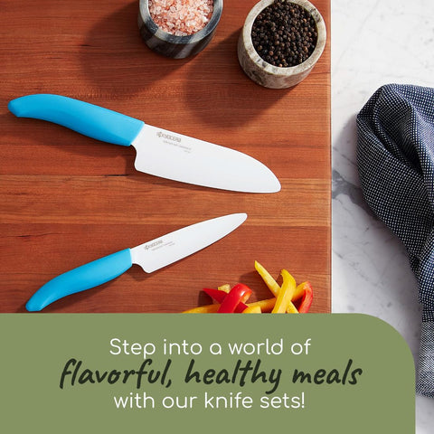 KYOCERA knife slicing vegetables in use showing clean, oxidation-free cuts