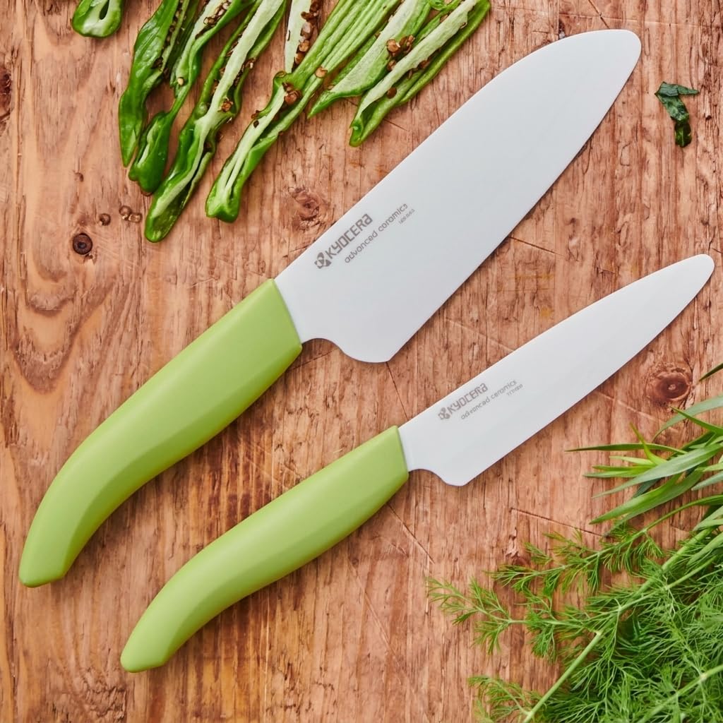 KYOCERA Santoku blade close-up highlighting smooth zirconia edge for precise slicing