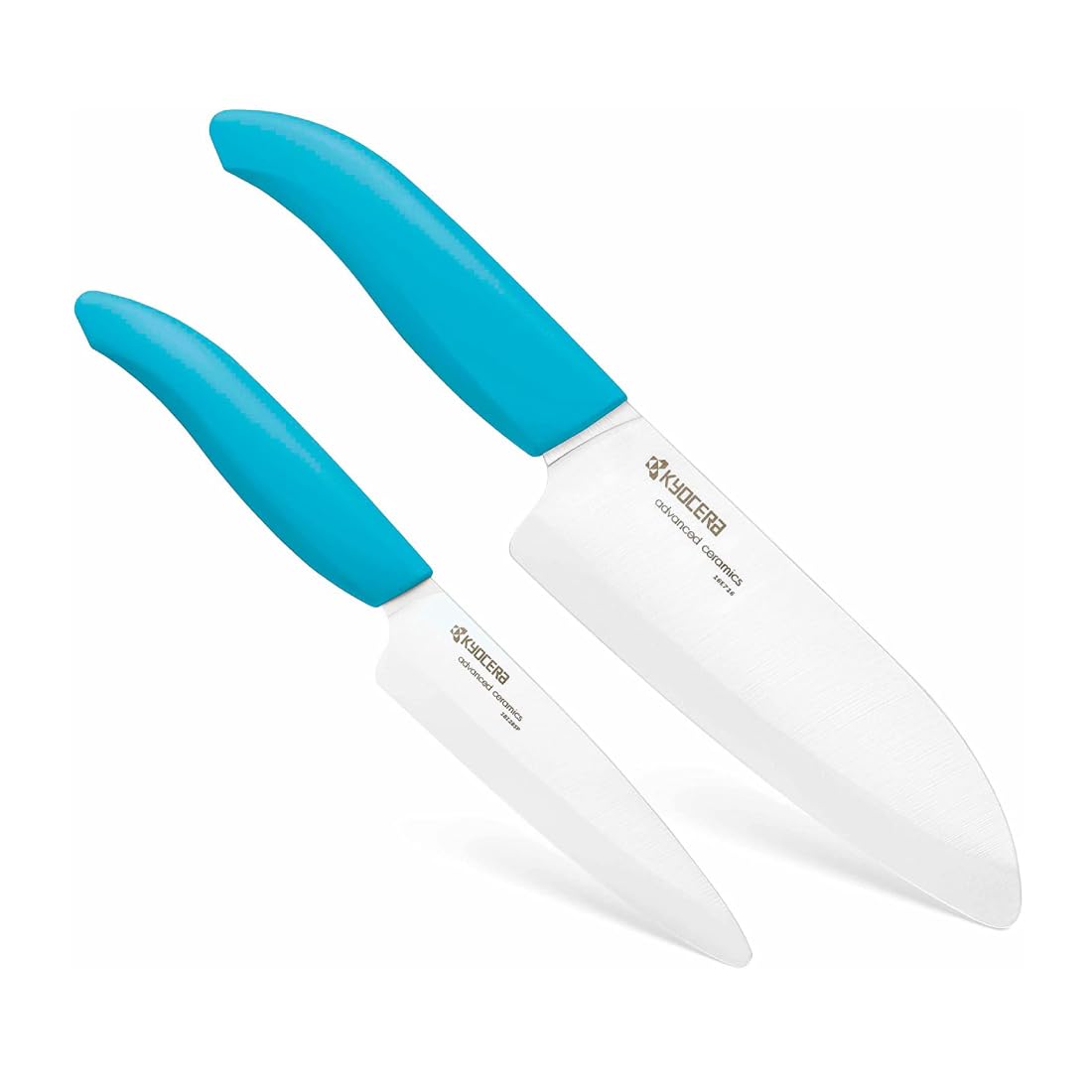 KYOCERA 5.5" Santoku front view showing slim ceramic blade and balance benefit