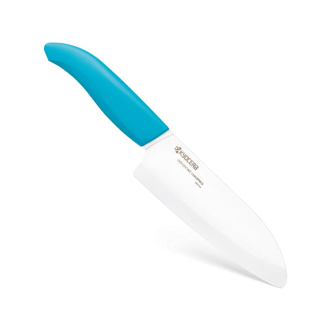 KYOCERA Santoku beside common items for size comparison and easy kitchen fit