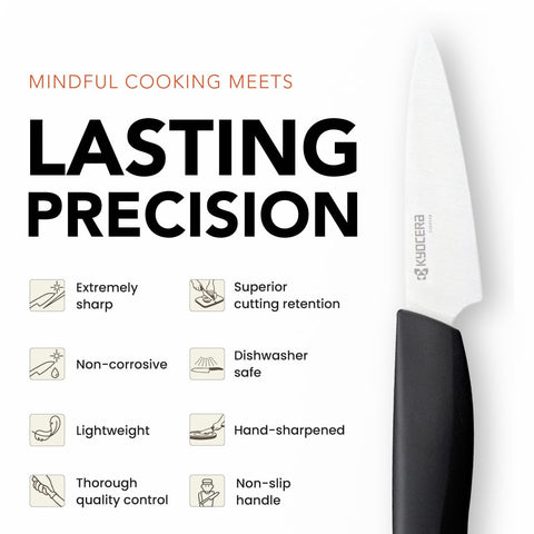 KYOCERA paring knife held in hand to show compact size