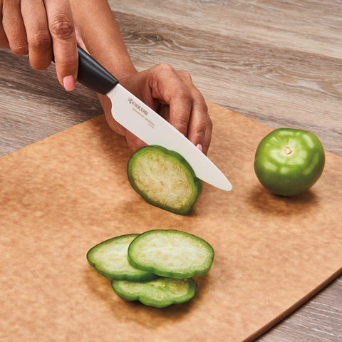 KYOCERA utility knife cutting sandwich ingredients showing versatile use