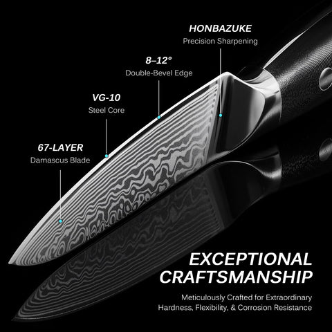 KYOKU handle mosaic pin detail showing secure tang and comfortable grip benefit