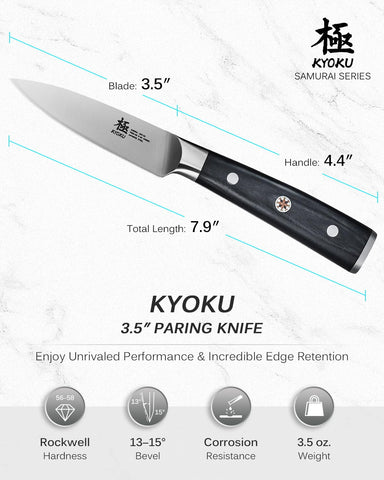 KYOKU paring knife next to fruit for size and precision comparison