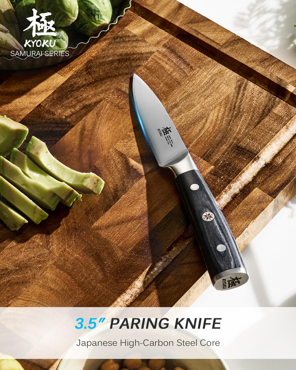 KYOKU edge close-up highlighting 13–15° sharpness for cleaner cuts