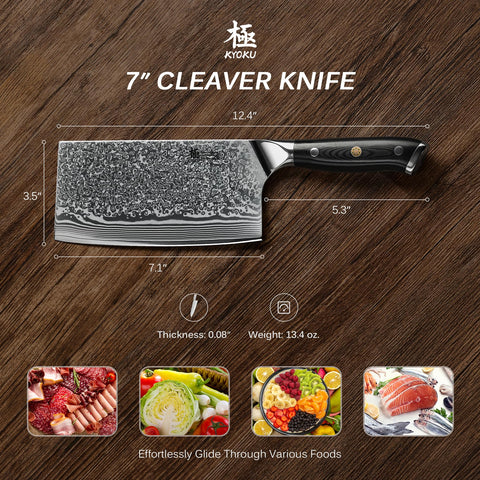 KYOKU cleaver beside ruler to show full 7-inch blade scale