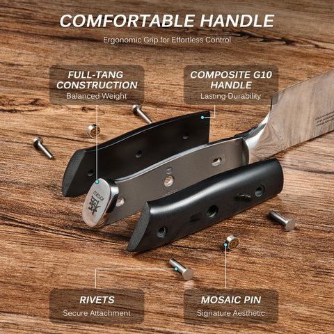 KYOKU mosaic pin accent on handle demonstrating durable craftsmanship