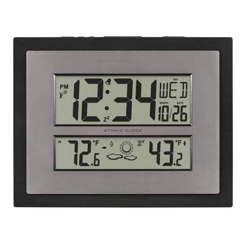 La Crosse Technology front view showing clock face and forecast, easy at-a-glance info