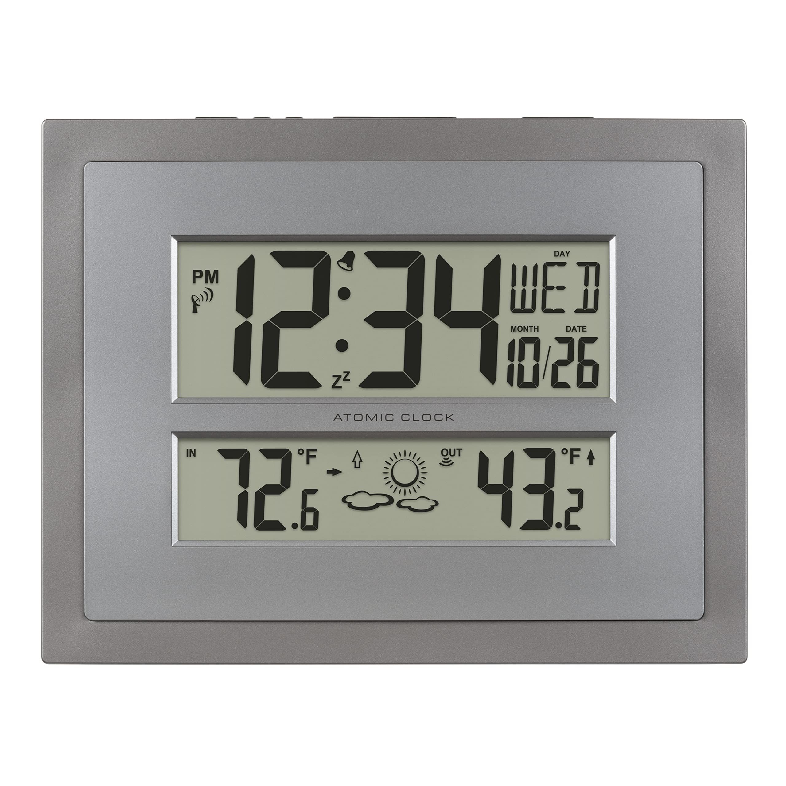 La Crosse Technology front view of clock showing time and calendar for quick reference