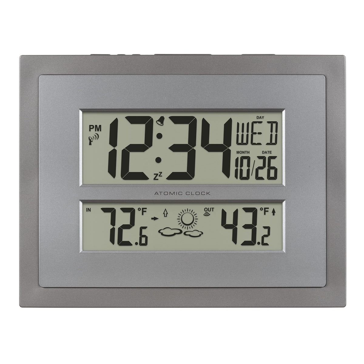 La Crosse Technology front view of clock showing time and calendar for quick reference