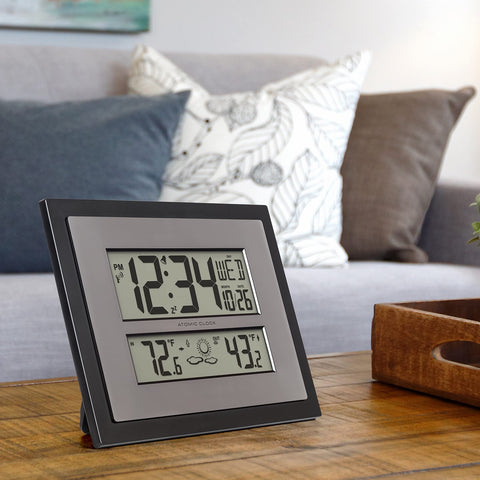 La Crosse Technology clock mounted in kitchen offering quick time and weather reference