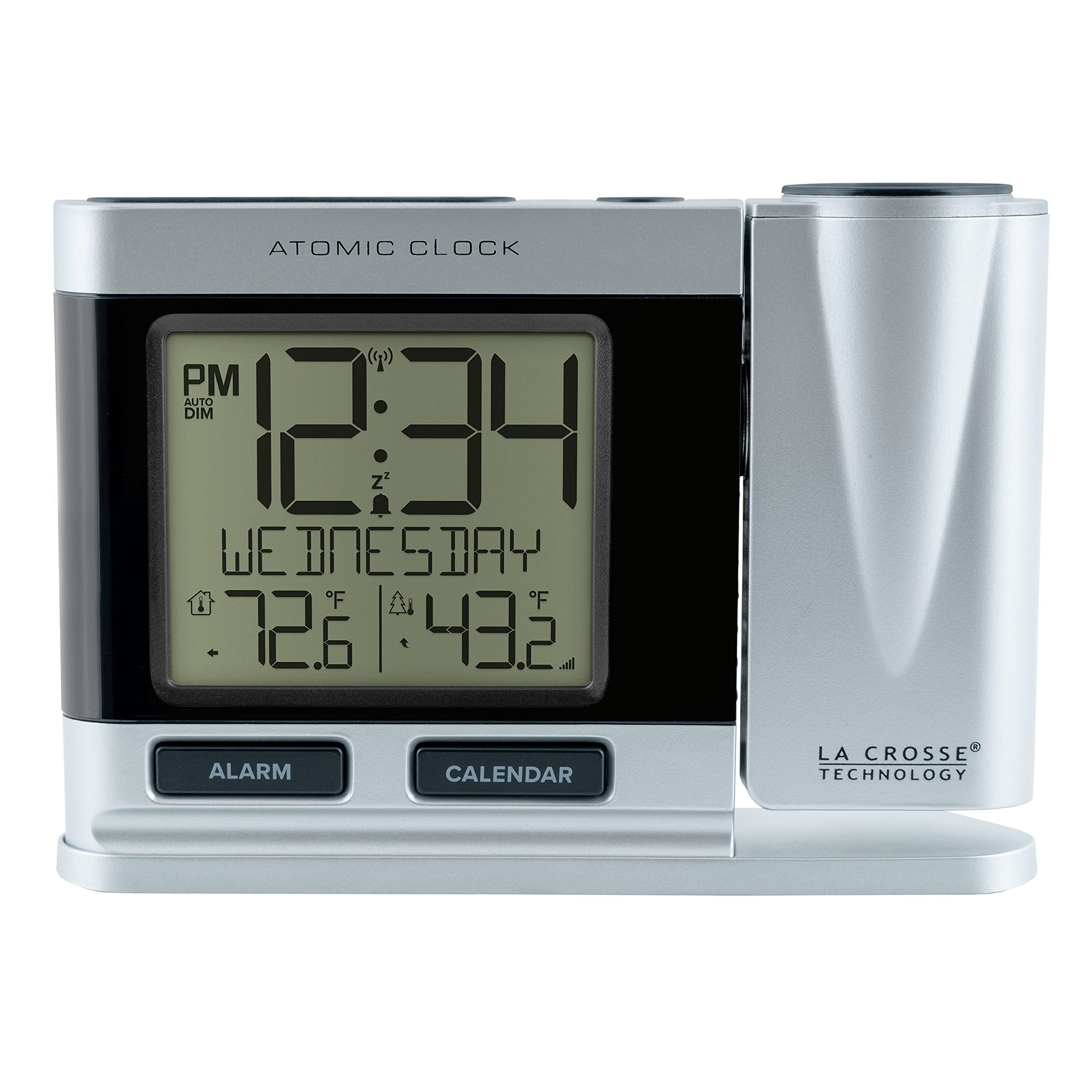 La Crosse Technology silver clock front view showing clear digits and benefits of legibility