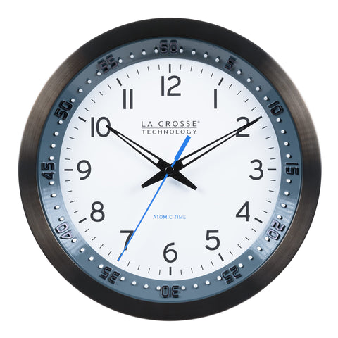 La Crosse Technology front view metal clock clear readable dial and durability