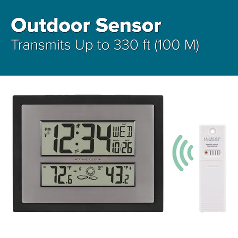 La Crosse Technology LCD display close-up showing time, date and temperature clearly