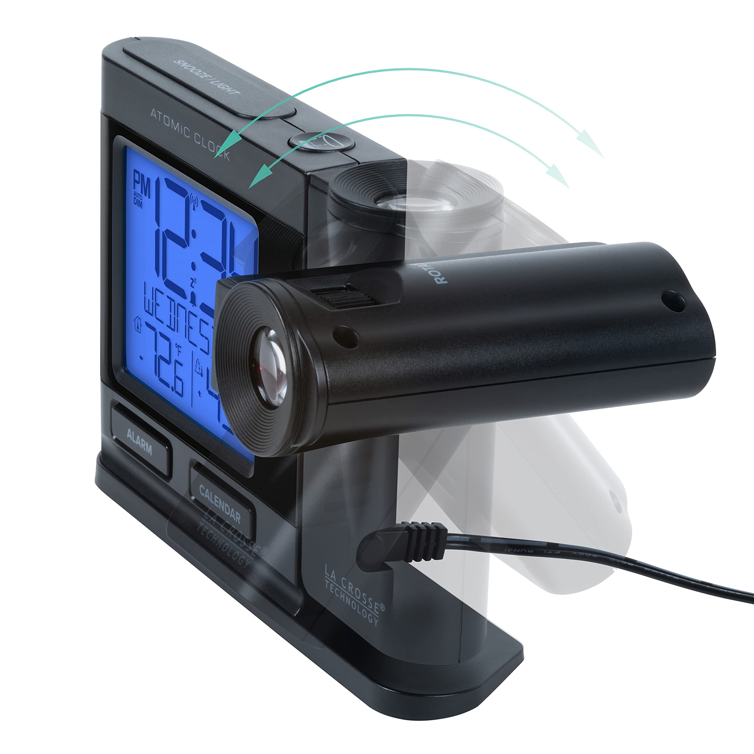 La Crosse Technology projecting time and temperature on ceiling for effortless nighttime viewing
