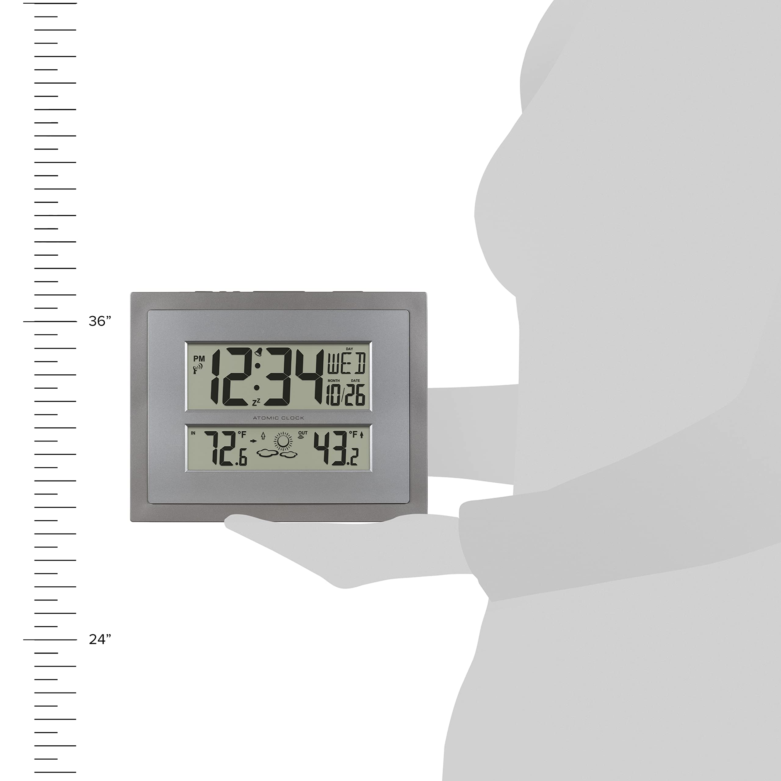 La Crosse Technology held in hand for size comparison to judge scale before purchase