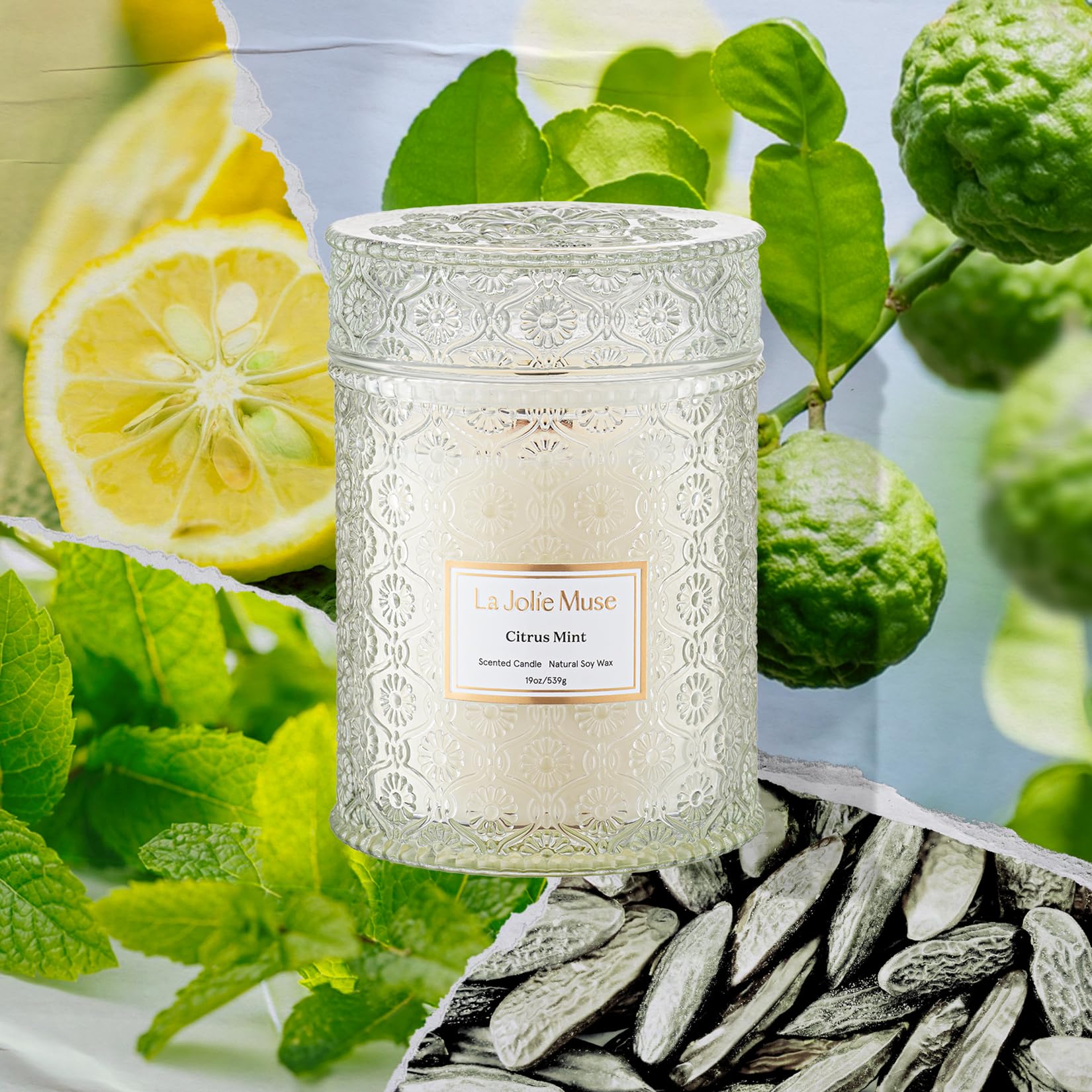 LA JOLIE MUSE close-up of embossed floral glass texture, adds tactile luxury