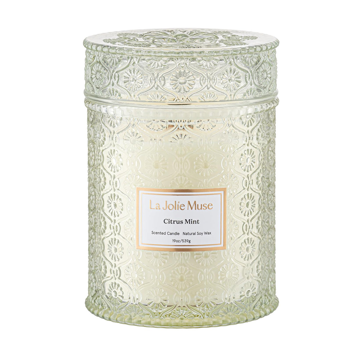 LA JOLIE MUSE front packaging showing embossed glass and elegant label, enhances décor