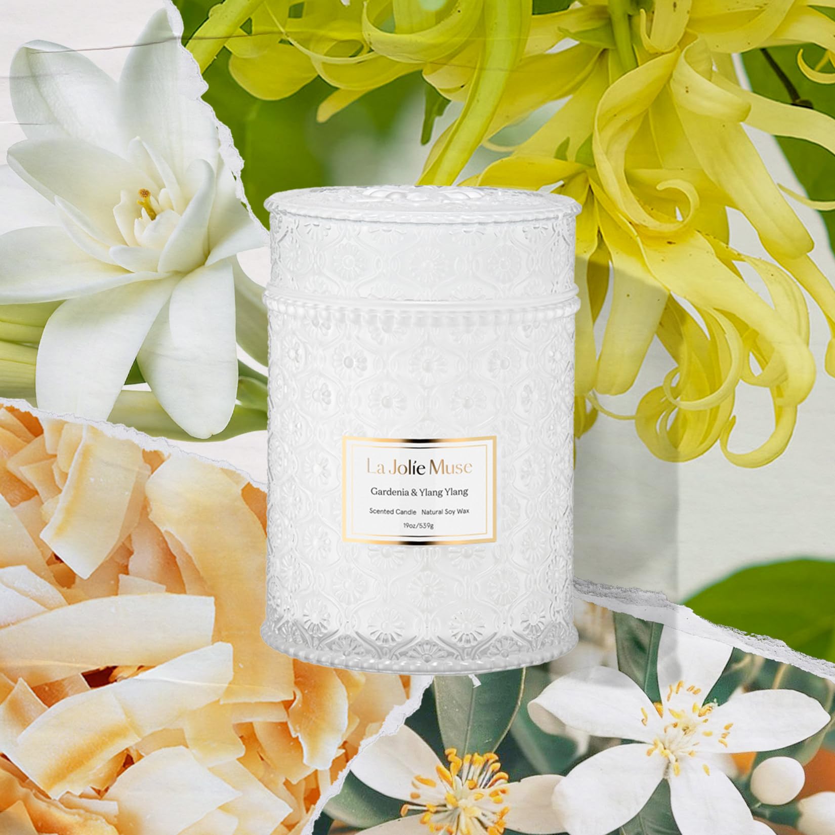 LA JOLIE MUSE close-up of embossed daisy detail highlighting decorative jar benefit