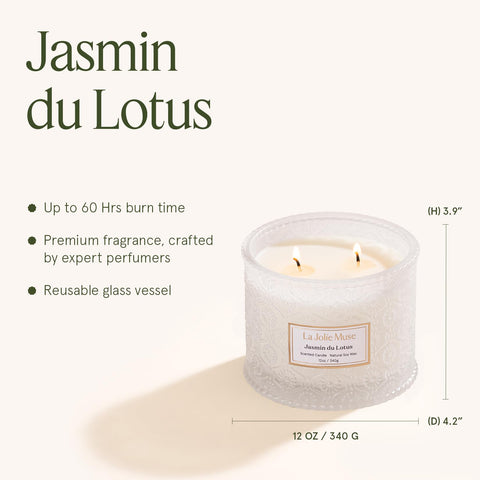 LA JOLIE MUSE candle held in hand showing 12oz scale and portability benefit