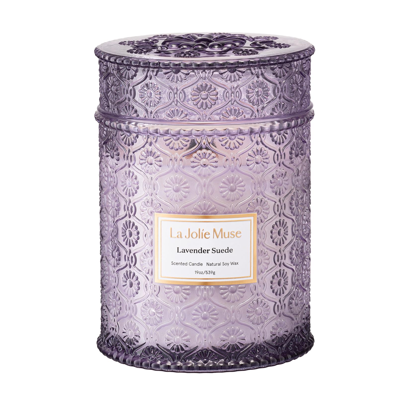 LA JOLIE MUSE front jar view showing elegant label and benefit of long-lasting fragrance