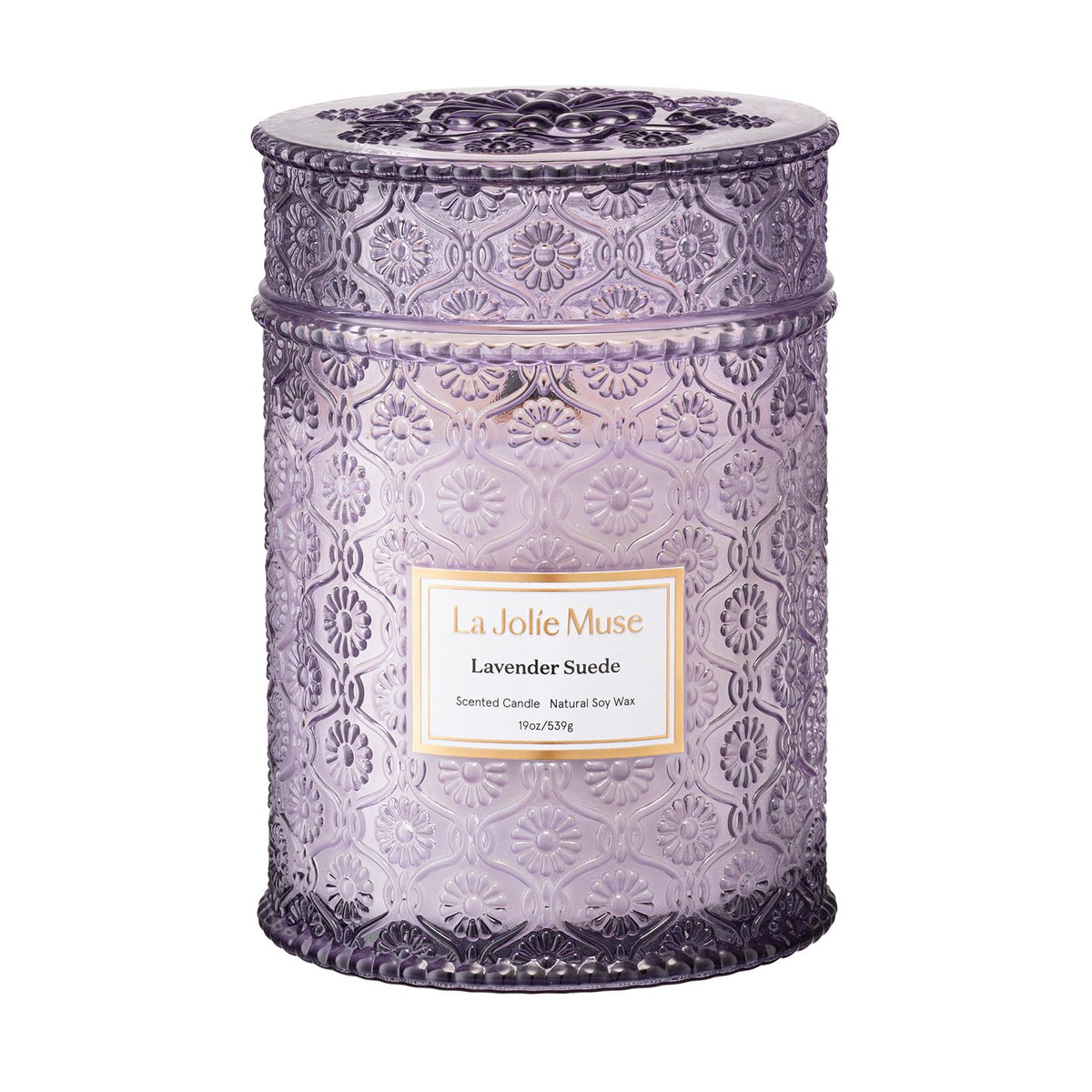 LA JOLIE MUSE front jar view showing elegant label and benefit of long-lasting fragrance