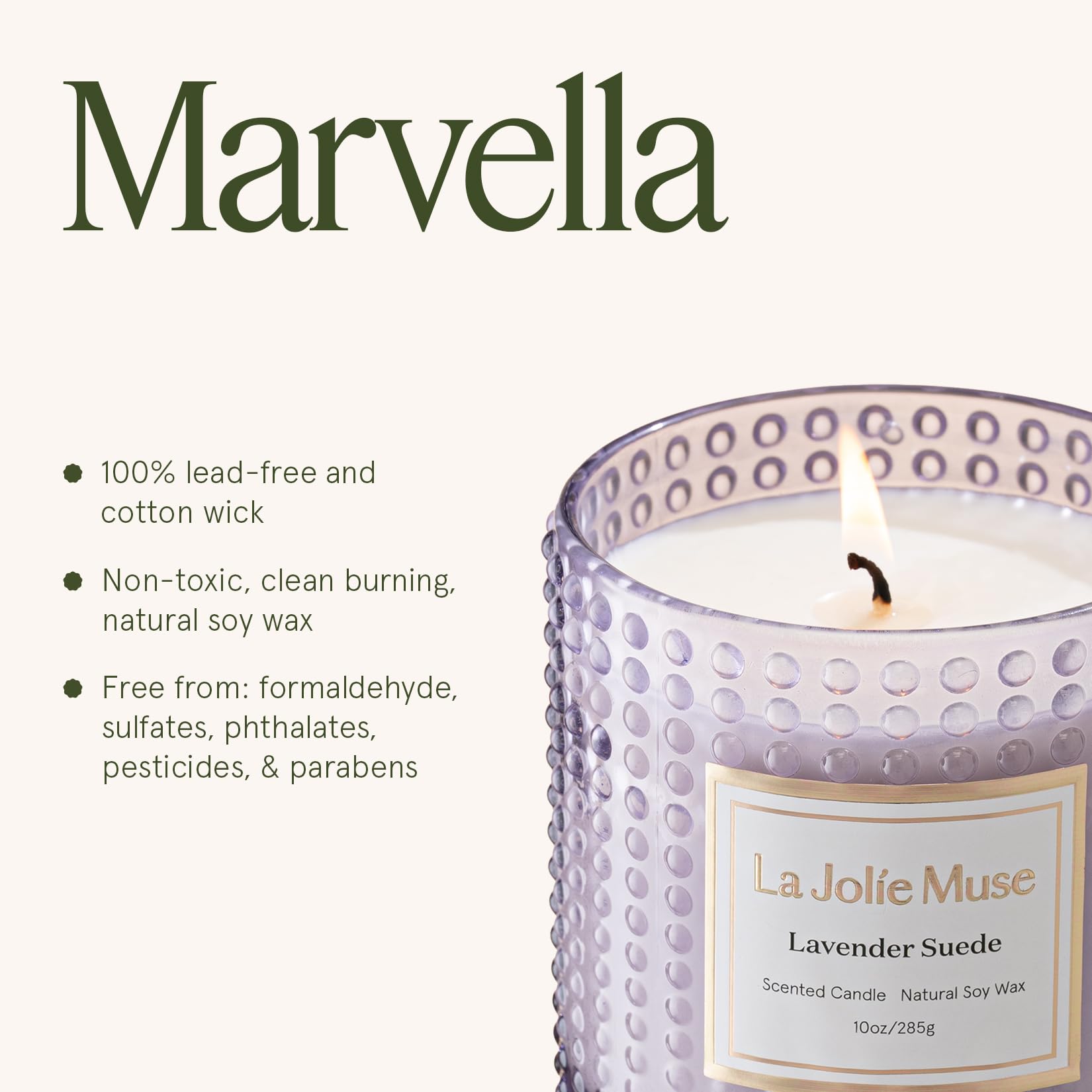 LA JOLIE MUSE candle beside a coffee cup showing 10 oz scale and practical size benefit