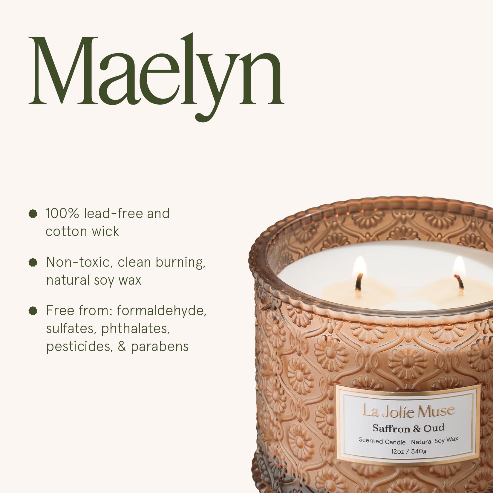 LA JOLIE MUSE candle on table in cozy evening setting creating inviting ambiance benefit