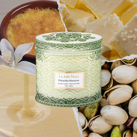 LA JOLIE MUSE close-up of embossed daisy jar detail, decorative charm benefit