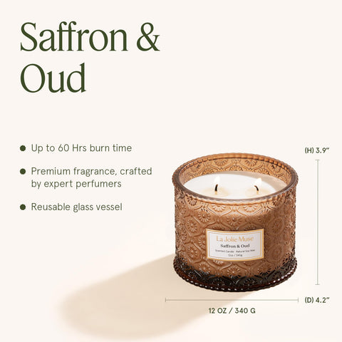 LA JOLIE MUSE candle held in hand showing 12oz scale and long-lasting use benefit