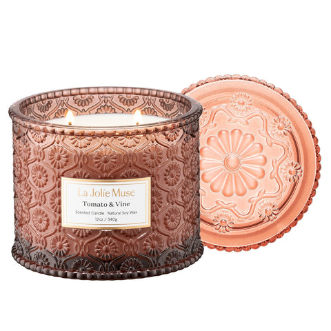 LA JOLIE MUSE front jar view showing decorative glass and scent benefits