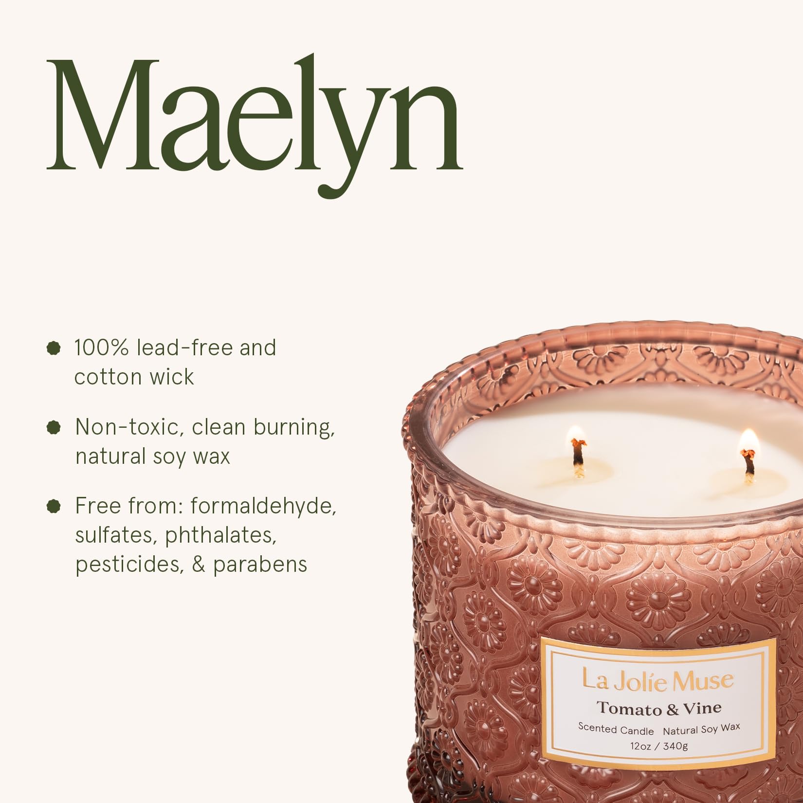 LA JOLIE MUSE candle on a kitchen counter evoking sunlit garden ambiance